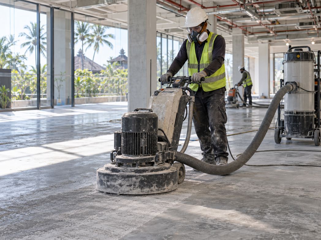 Proses persiapan permukaan sebelum aplikasi epoxy lantai